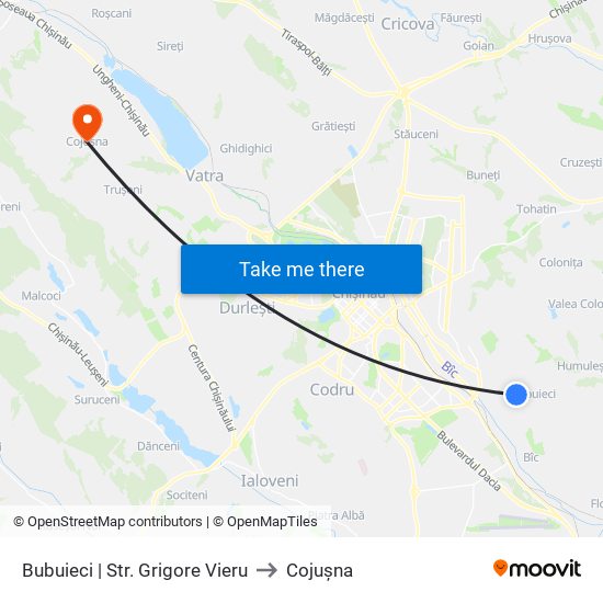 Bubuieci | Str. Grigore Vieru to Cojușna map