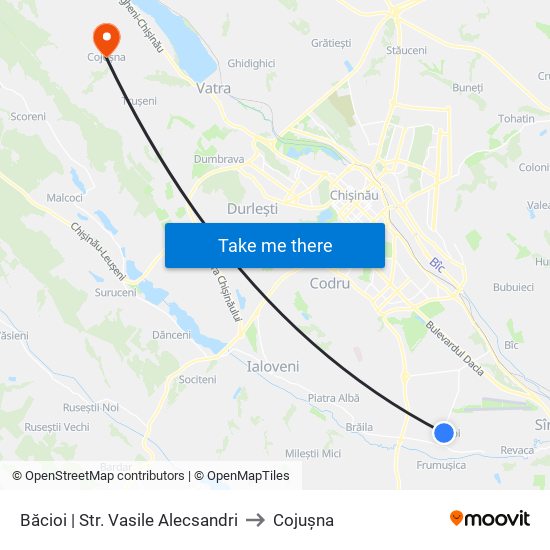 Băcioi | Str. Vasile Alecsandri to Cojușna map