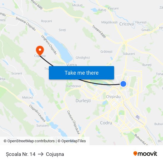 Școala Nr. 14 to Cojușna map