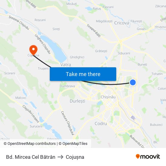 Bd. Mircea Cel Bătrân to Cojușna map