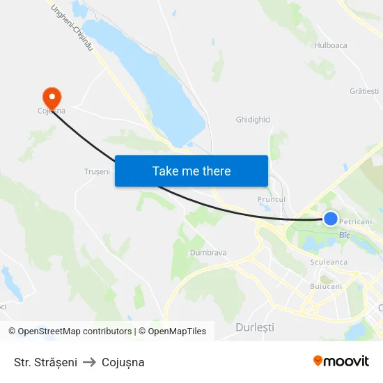 Str. Strășeni to Cojușna map