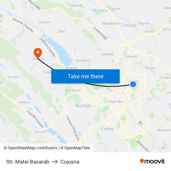 Str. Matei Basarab to Cojușna map