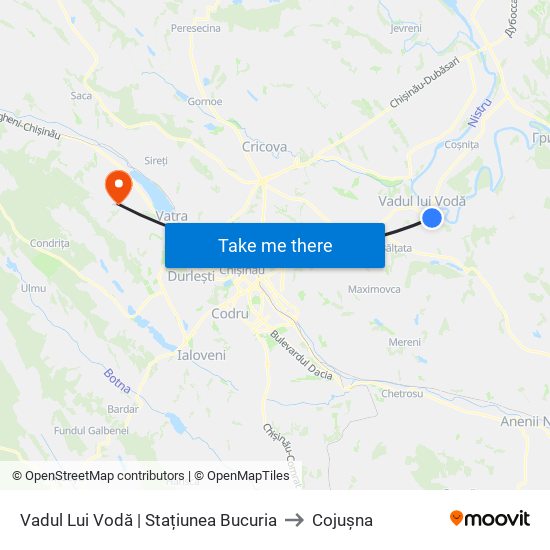 Vadul Lui Vodă | Stațiunea Bucuria to Cojușna map