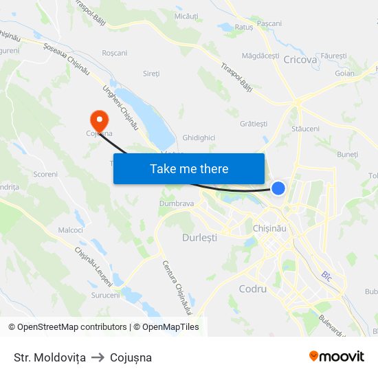 Str. Moldovița to Cojușna map