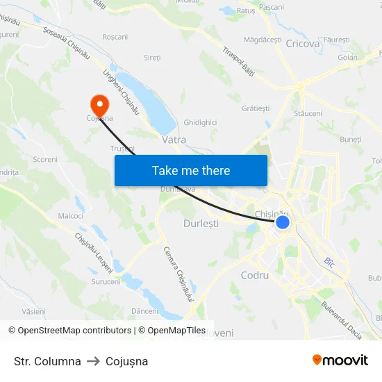 Str. Columna to Cojușna map