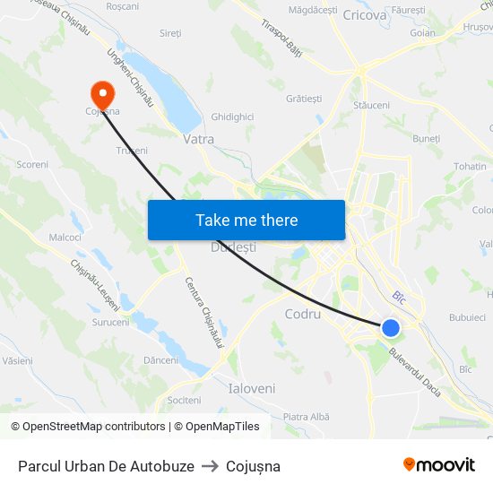 Parcul Urban De Autobuze to Cojușna map