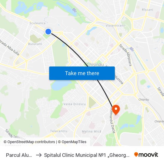 Parcul Alunelul to Spitalul Clinic Municipal №1 „Gheorghe Paladi” map