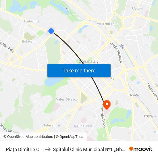 Piața Dimitrie Cantemir to Spitalul Clinic Municipal №1 „Gheorghe Paladi” map