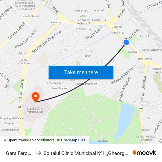 Gara Feroviară to Spitalul Clinic Municipal №1 „Gheorghe Paladi” map