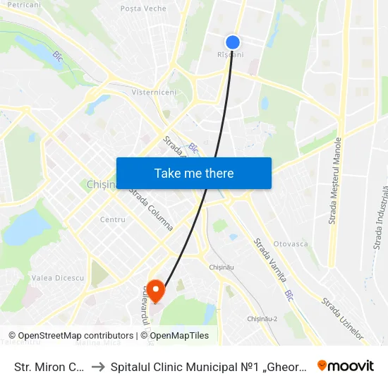 Str. Miron Costin to Spitalul Clinic Municipal №1 „Gheorghe Paladi” map