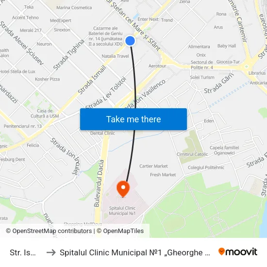 Str. Ismail to Spitalul Clinic Municipal №1 „Gheorghe Paladi” map