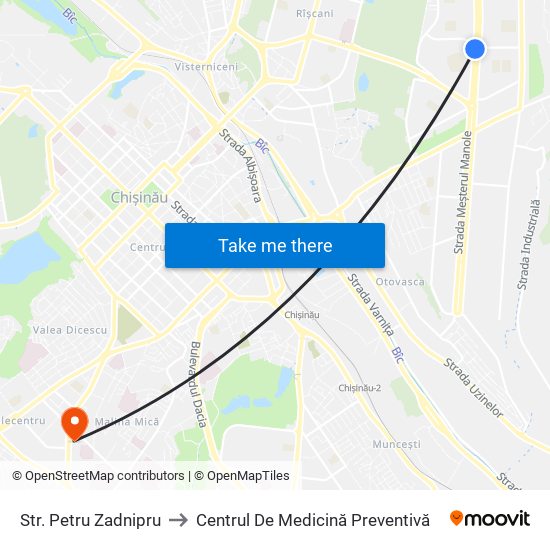 Str. Petru Zadnipru to Centrul De Medicină Preventivă map