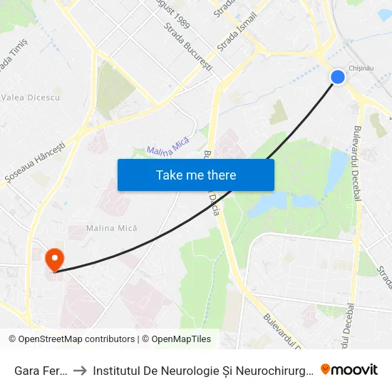 Gara Feroviară to Institutul De Neurologie Și Neurochirurgie „Diomid Gherman” map
