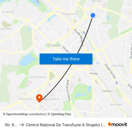 Str. Kiev to Centrul Naţional De Transfuzie A Sîngelui (Blocul B) map
