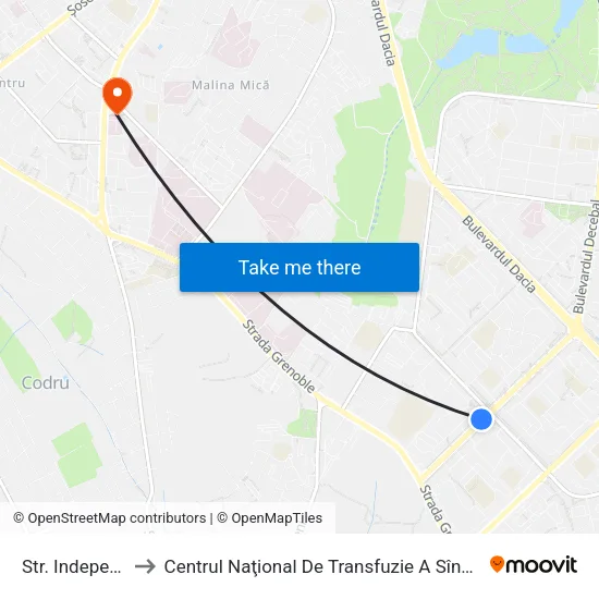 Str. Indepenenței to Centrul Naţional De Transfuzie A Sîngelui (Blocul B) map