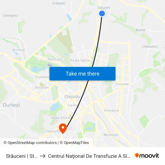 Stăuceni | Str. Păcii to Centrul Naţional De Transfuzie A Sîngelui (Blocul B) map