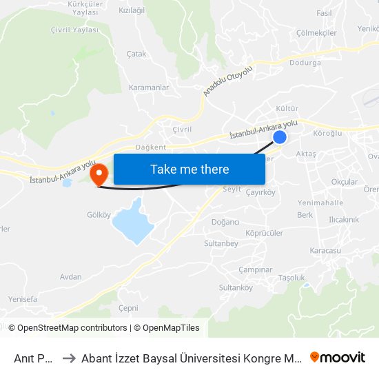 Anıt Park to Abant İzzet Baysal Üniversitesi Kongre Merkezi map