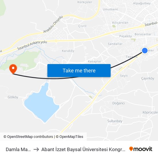 Damla Market to Abant İzzet Baysal Üniversitesi Kongre Merkezi map