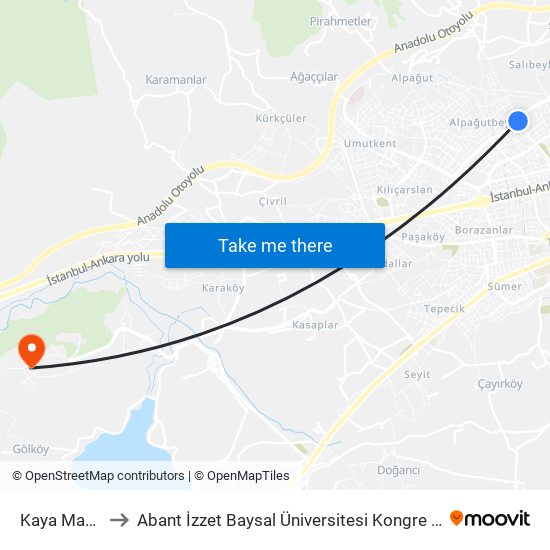 Kaya Market to Abant İzzet Baysal Üniversitesi Kongre Merkezi map