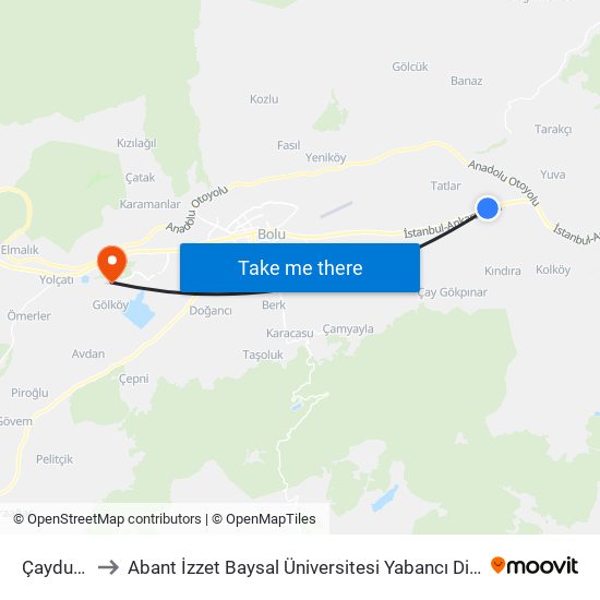 Çaydurt 19 to Abant İzzet Baysal Üniversitesi Yabancı Diller Yüksekokulu map