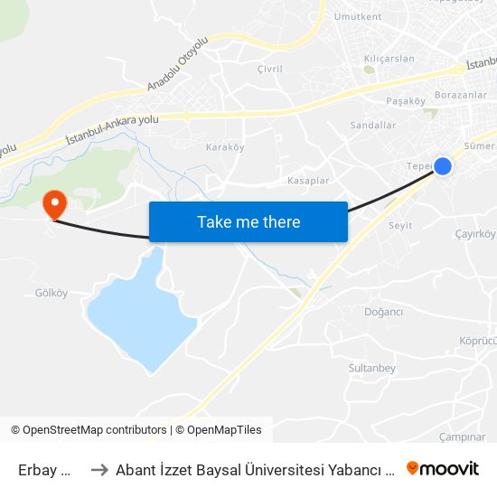 Erbay Market to Abant İzzet Baysal Üniversitesi Yabancı Diller Yüksekokulu map