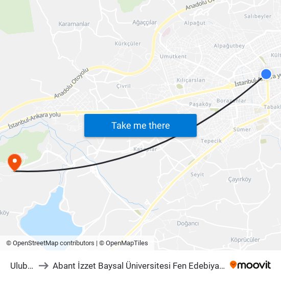 Ulubatlı to Abant İzzet Baysal Üniversitesi Fen Edebiyat Fakültesi map