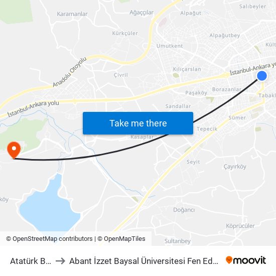 Atatürk Bulvarı to Abant İzzet Baysal Üniversitesi Fen Edebiyat Fakültesi map