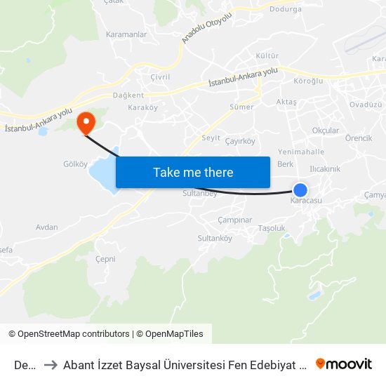 Depo to Abant İzzet Baysal Üniversitesi Fen Edebiyat Fakültesi map