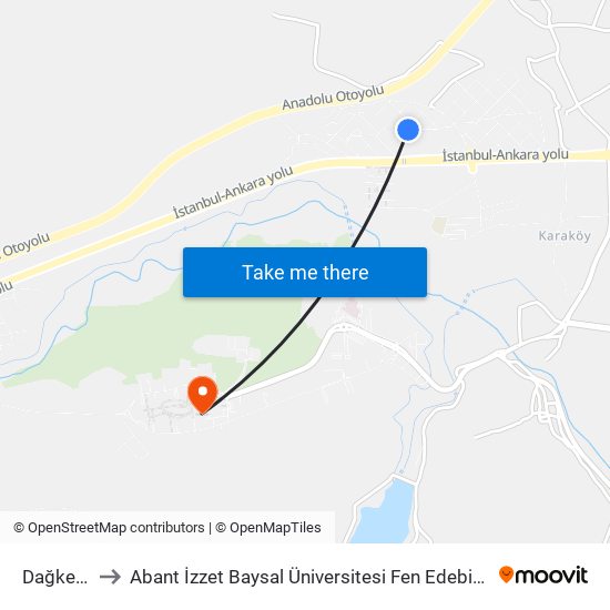 Dağkent 3 to Abant İzzet Baysal Üniversitesi Fen Edebiyat Fakültesi map