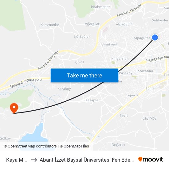 Kaya Market to Abant İzzet Baysal Üniversitesi Fen Edebiyat Fakültesi map