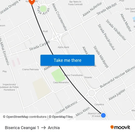 Biserica Ceangai 1 to Archia map