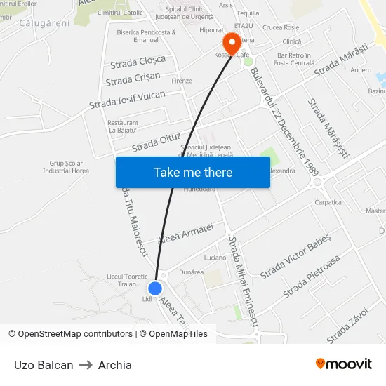 Uzo Balcan to Archia map