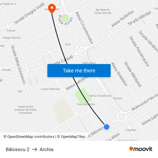 Bălcescu 2 to Archia map