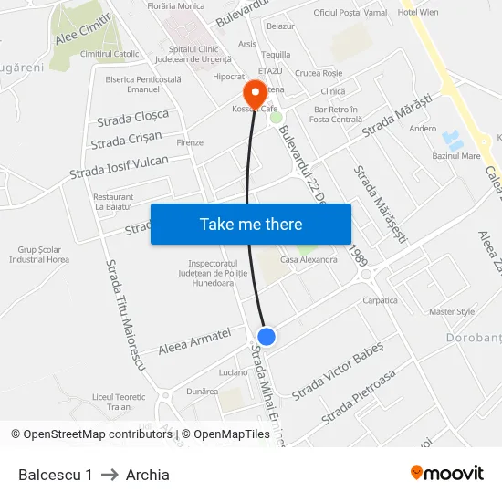 Balcescu 1 to Archia map