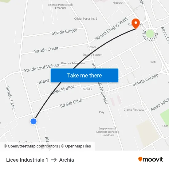 Licee Industriale 1 to Archia map