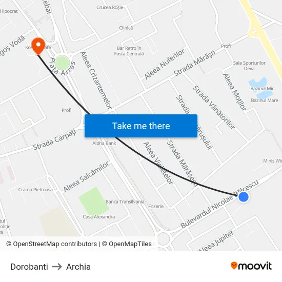 Dorobanti to Archia map