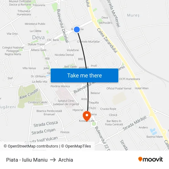 Piata - Iuliu Maniu to Archia map