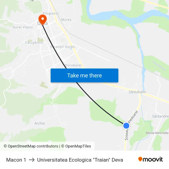 Macon 1 to Universitatea Ecologica "Traian" Deva map