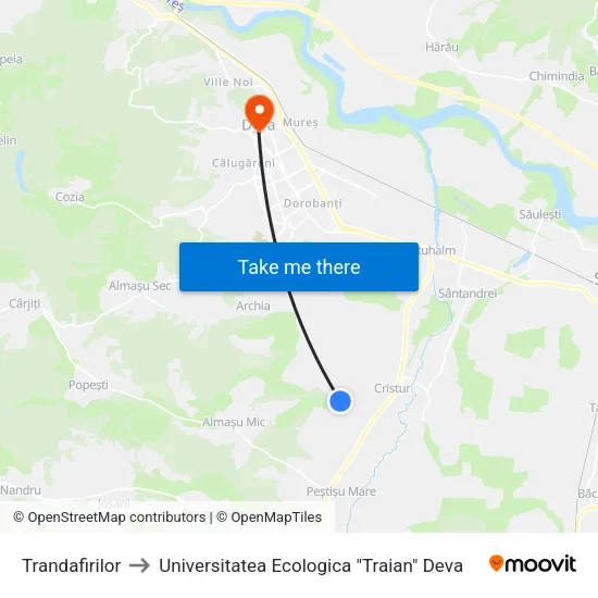 Trandafirilor to Universitatea Ecologica "Traian" Deva map