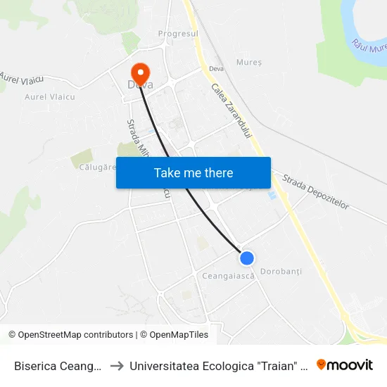 Biserica Ceangai 2 to Universitatea Ecologica "Traian" Deva map