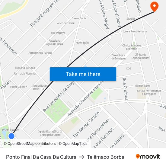 Ponto Final Da Casa Da Cultura to Telêmaco Borba map