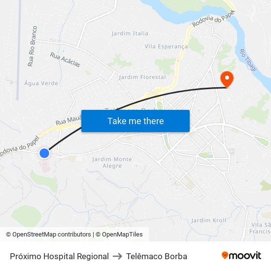 Próximo Hospital Regional to Telêmaco Borba map