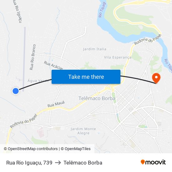 Rua Rio Iguaçu, 739 to Telêmaco Borba map
