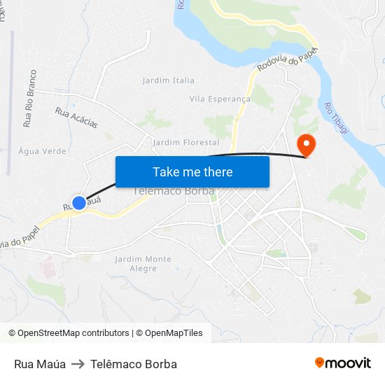 Rua Maúa to Telêmaco Borba map