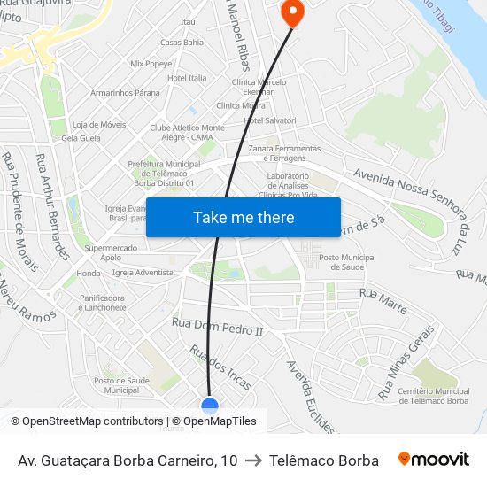 Av. Guataçara Borba Carneiro, 10 to Telêmaco Borba map