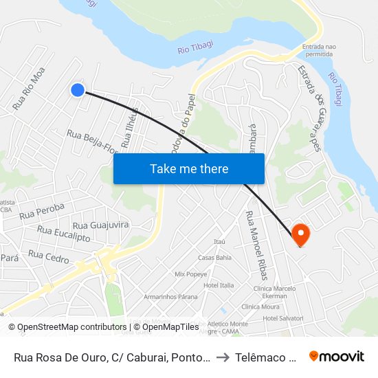 Rua Rosa De Ouro, C/ Caburai, Ponto De Onibus to Telêmaco Borba map