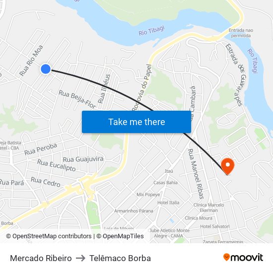 Mercado Ribeiro to Telêmaco Borba map