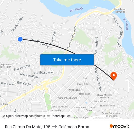 Rua Carmo Da Mata, 195 to Telêmaco Borba map