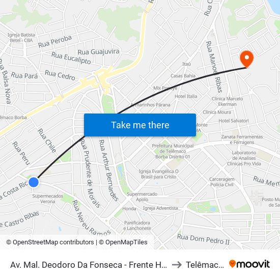 Av. Mal. Deodoro Da Fonseca - Frente Hotel Seville - Sentido B.N.H to Telêmaco Borba map