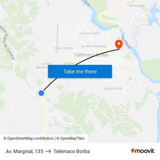 Av. Marginal, 135 to Telêmaco Borba map